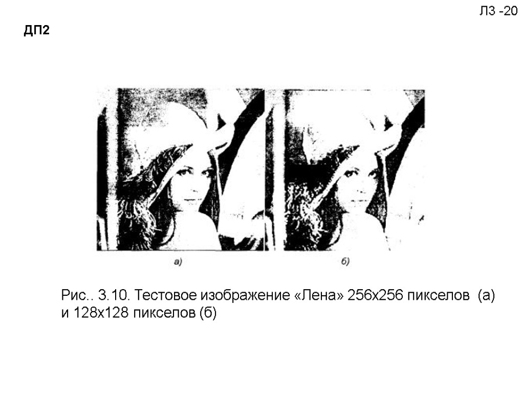 Рис.. 3.10. Тестовое изображение «Лена» 256x256 пикселов (а) и 128x128 пикселов (б) Л3 -20